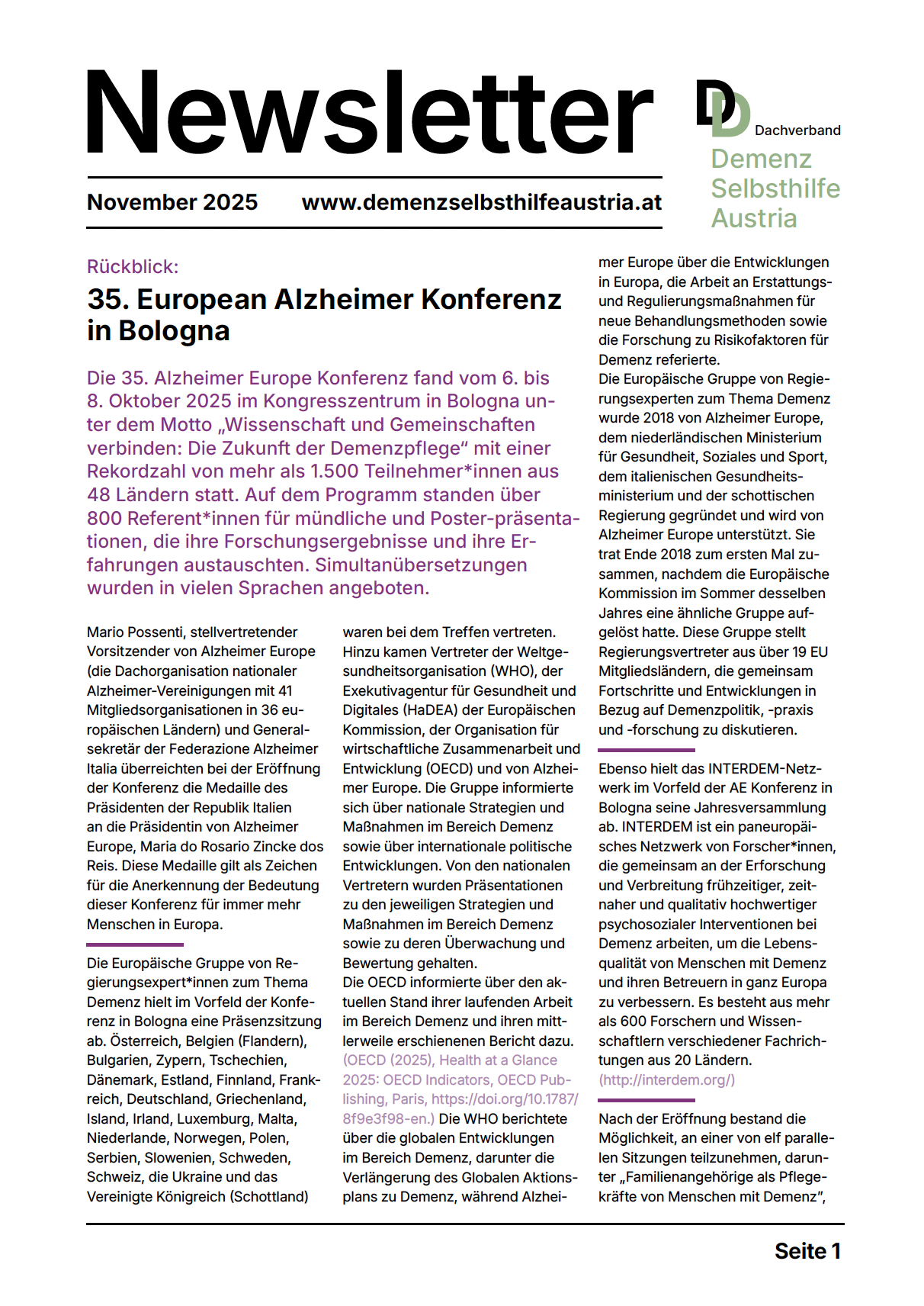 erste Seite des DDSA November Newsletters als Bild