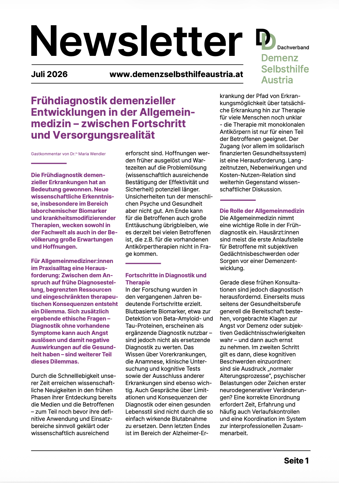 Screenshot DDSA Newsletter